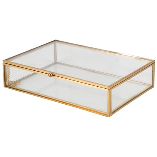 Home Details 9" Gold Vintage Glass Keepsake Box